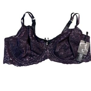 Ashley Graham 40DD Purple Lace Full Coverage Bra Underwire Adjustable Straps